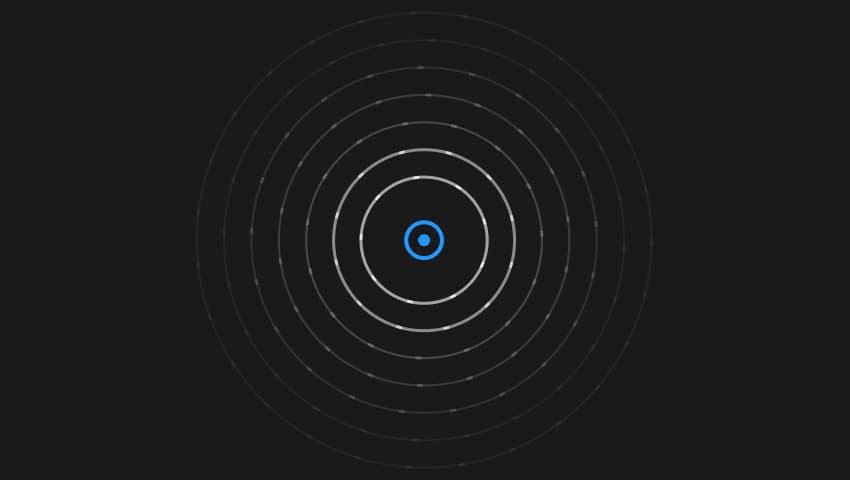 Blue and white orbital atom graphic on a black background, illustrating context engineering for enterprise AI agents.