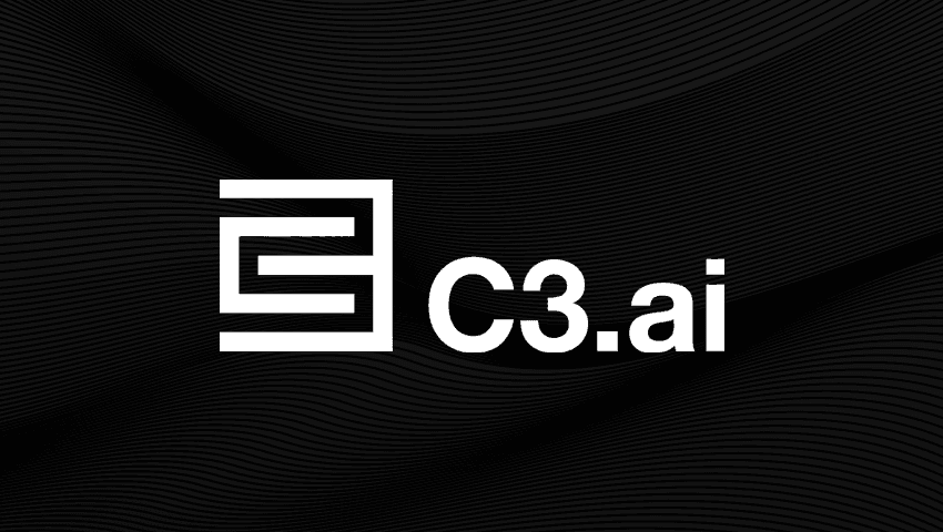 The white C3 AI logo centered on a dark, subtly textured background.